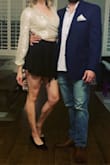 The shirt was perfect for my Christmas party and I got many compliments!
It is more beige in person than silver. Fits true to size for me. - Emily M.