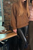 This is my favorite sweater! Looks so cute with leggings, jeans, and skirts. Super warm too. Definitely save for colder days. Material is soft. - Charlie W.