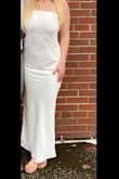 I got a lot of compliments on this dress. It fit perfectly and was comfortable. The only thing I will say is that everyone once in a while the top would flap over and I'd have to pull it up, but this seems to be this case with any strapless dress. Also, it was not see-through even though it is white (I used stickie pedal pasties for my chest and you could not see them). Overall really great dress! - Sarah M.