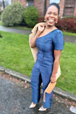 Loved this look so much. Felt glamorous and the color is so vibrant. The top part is very tight across the chest area so if you have a full chest size up. There is no stretch. Loved the lighter feel of the material. I wore it to a symphony and received many compliments. I suggest a silicone bra with it just to have a little coverage vs no bra. Overall, a great jumpsuit that is definitely a statement piece. - Makeda W.