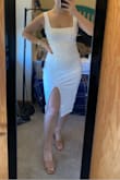 Ordered this for my rehearsal dinner and cant wait to wear it!! It fits super well just tight enough to be flattering but not too tight to be uncomfortable. Also not too long, which can be a problem for short gals like me. - Maddie O.