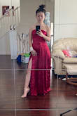 Quality satin fabric with a comfortable yet body-hugging cut. I literally, feel like a vintage goddess in this.

The fabric is a mid-weight satin that feels 1000x more expensive than what Lulus charges you for. It has monochrome embroidering that adds dimension to the satin. The color is a bit deeper maroon than the pictures show on the model's lighting, but still gorgeous. I am Asian American and have a fairer skin tone, so the contrast works amazing for me, but honestly, I think this is a universally flattering color. :) <3

I was hesitant about getting strapless style at first b/c I've always been insecure about my figure, and also about revealing too much skin. This dress removed all those insecurities the minute I put it on cuz both the cut and the fabric are so forgiving and comfortable. I could prob sleep in it - that is how comfortable it was. Lastly, the slit makes it amazingly easy to walk in. 

Buy it! You won't regret it - Yilan S.