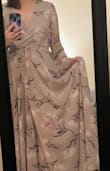 This dress is beautiful! It flows even though it's heavy and the colors are gorgeous taupe and blush tones. - Lynn B.