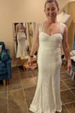 This dress was really flattering on me and fit like a glove. It was my second favorite dress of the five that I tried. I ultimately ended up picking a different one, but really do recommend this one. If I kept it, I would have shortened it (I'm 5'2" so everything is too long on me) and added some support to the bust. I did have a little trouble with the zipper sticking. - Susanna W.