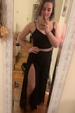 I had an issue with something I bought from Lulus and was gifted a store credit. I was shopping around for what to use it towards and settled on this two piece jumper. I AM OBSESSED. It is honestly so beautiful and I can't wait for an excuse to wear it. I am almost always a small but ordered this in a medium because it was the only size available. The top is a little big but between the lace on the back and the adjustable straps, I can tighten it to fit. I'm glad I got the medium because the pants are a bit snug and the material has no stretch. The small probably would have been tight. So glad I tried this, I may just have to get it in more colors! - Abbey V.