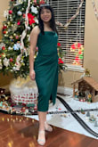 Gorgeous, true to size, I love it the slit doesn't really open unless you sit down, and even then it's perfect. It doesn't open too much or too little. The green is gorgeous and the material is of great quality!! - Angie O.