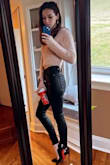 I was hesitant to try leather jeans but I am SO happy I did. Such a great way to dress up any look for an edgy feel. Plus the pockets are AMAZING. 10/10!

Fuzzy crop top and leather jacket also both Lulus! - Maggie B.