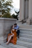 I was looking for the perfect dress for my engagement pictures and I loved the color of this dress! The satin look and rust color look amazing in our pictures. I highly recommend this dress! I'm 5'8" 155lbs 34B bust and a medium fit perfectly. No alterations needed! (Pictures by Mikayla Thorn Photography) - Lindsay G.