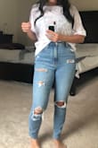 I love the fit of these jeans. They are lightweight and super comfy. I am in between a 28 and 27. I opted for 27 for a tighter fit.  The inseam hit just right for my 5'2 height. These might have looked cropped if I was any taller. I don't have a flat stomach and these were flattering for my midsection. - Michelle F.