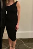 I bought this dress for a New Year's Eve wedding last minute and loved it! I was torn between the small and x-small but after reading reviews I got the x-small and it fits perfectly! It's definitely snug but it is very flattering/form-fitting. I can definitely wear this dress again and again. I was also able to wear a strapless bra underneath and it looked fine. Only complaint is that it rubbed a little under my right armpit and it was a bit sore by the end of the night. - Molly W.