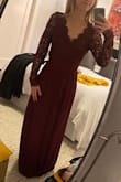 Beautiful dress with gorgeous back detail, great for a winter event. Comfortable and flattering. Fits perfectly, but I'm having it hemmed about 3 inches even with heels on, so keep that in mind if you're shorter than 5'7"/5'8"! - Susan B.