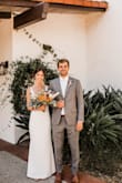 After trying on dozens of dresses, nothing could beat this simple white dress for my small summer wedding. I love the timeless style. While I wish the zipper could be removed, it's easily hidden with a veil. I got this dress altered slightly to fit tighter at the waist. A beautiful choice for the budget bride. - Camille E.
