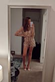 I ordered a size up from the other reviews and am so glad I did. The medium fit exactly like a small! I went dancing on New Year's Eve to a country swing bar and I was flipped, dipped, spun, and I barely lost any sequins! Never rode up, but with dancing, it might have flashed the ladies a little. Received so many compliments. Men said I embodied New Year's, and women chased me down to ask where I got it. Definitely, a fun one to feel like a modern flapper girl. :) - Hannah N.