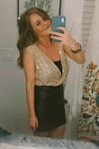 I got this bodysuit for NYE and man it didn't disappoint! The back is so fun and it works so well with a skirt or high-waisted pants. So many compliments! I ordered an XS and I'm usually a small. I'm glad I did - the straps are loose (hence the back) so they slide down a bit. Ordering smaller helped that. - Grace W.