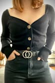 I love this cardigan. It is just the right amount of sexy. I wear it with just a bra or bralette underneath, but you could wear it with a cami if you didn't want it to be quite so low cut. It is perfect for a date night with some high-waisted jeans. Don't put it in the dryer though, I accidentally did and it shrunk a little. I do have a short torso, so I could see it being a little too cropped on some people, but it is perfect for me! I'm 5'2 and got my normal size, small. - Jaimie R.