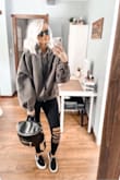 The inside is so soft and cozy. It's oversized in all the right places and fits amazing. Perfect with a pair of leggings! - Lita I.