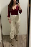 Super soft and comfy material! The cut is very flattering and I love the neckline. Beautiful deep maroon color. I highly recommend this, order your normal size! - Maya S.