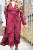 Wore this dress for my winter engagement photo session. The quality of the dress is super nice and it photographs beautifully. The color is a little more purple-red than the deep burgundy shown in the photos but still very pretty. - Julia P.