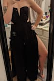 I was hesitant to buy the jumpsuit at first because it looks beautiful, but I am a tall and long human. I was beyond pleasantly surprised! It fits so perfectly. Beautifully long, there are shorts sewn in so that the slits that go ~all~ the way to the hip don't overshare any secrets and there's a bit of rubber or silicone around the top to prevent slippage as you move around. I'm very excited to wear this to my bridal shower in February! - Melanie H.