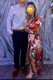 Perfect wedding guest dress. Did not need to hem with 3" heel. It does appear sheer out of the package, but it is not noticeable. It did require fashion tape to hold the top in place. Danced all night and felt perfectly comfortable. - Eleanor B.