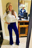 I wore these for my husband's awards dinner in Nashville. I got so many compliments! I definitely stood out from everyone else that were in dresses. Like others have said, the waistband does not stretch AT ALL. The material everywhere else does. Overall comfy and great fit besides the waistband. I actually bought these in the green too because I knew they would sell out quickly at that price point and they did! - Amber H.