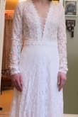 Felt like an English princess!  I was pleasantly surprised by how wonderfully soft the fabric was. I half expected it to feel stiff. Definitely would need to have it hemmed and get the sleeves shortened.
Ultimately chose to keep a dress with a more "exciting" back. - Hannah C.
