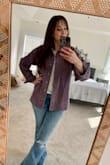 This shacket is cozy and I love the pop of color. It's slightly oversized, but not so much that I'd change sizes. - Mackenzie S.