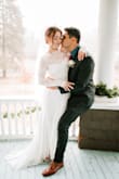 This dress was so beautiful and perfect for our intimate winter micro wedding. I am usually a small but ordered XS since I really wanted it to hug my curves and bust. The lace detail is so beautiful and the high neckline is very elegant. The dress was a little long, but I actually ended up just hemming it slightly. This dress makes your butt look INCREDIBLE and with the open back, this was the perfect combo of elegant/classy but also sexy. I will say that because of the lightness of the lace, this dress does not hold your boobs very well so I ended up using sticky tape to hold them up since you can't wear a bra with this dress either. If you have smaller boobs this might not be an issue.
Could not recommend more! - Liana S.