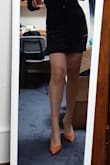 W: 136 lbs
H: 5'6"
Shoes size: 8
Normally, my shoes size are 7.5, but this shoes is pointy so I size up to 8 and it fit well around my toes. Slightly loose by the heels but not a problem.
The velvet material and the pink-ish orange-ish color can match with all of my clothing pieces. - Anh D.