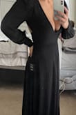 Absolutely love this dress! It's classy, sexy, and comfortable. The front is sleek and slimming, and the open back is sexy, yet classy. The only thing is, it runs a bit long in length, but a quick hem is no big deal. - Kerri W.