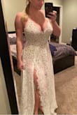 Bought this dress for the evening part of our Vegas wedding, totally love it, fits like a glove! It has a nude body suit built in underneath, very sexy dress with the partially see through lace. Great feeling fabric. - Julie G.