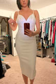 I'm short waisted- which is why I think this dress didn't fit. The dress was snug around my body. The material was thick enough not to show cellulite. I probably would have kept the dress but I had to cinch the straps so high to fit that it just looked tacky. - Scarlett M.