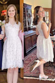 The fit of this dress was perfect for me! I'm tall but very small up top, and this dress fit me comfortably from the waist up and was the perfect length! If you have a larger chest I would get a bigger size as this was snug on me. It comes with a layer of tulle fabric in the skirt, but I cut it out because I preferred it to hang straight down and have more movement. Oh, and there are POCKETS! - Claire H.