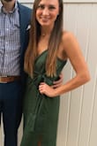 True to size for a wrap dress. Love the emerald color! Would recommend - Danielle K.