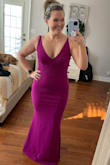 This dress is everything. The color is even prettier in person and the fabric is perfect. Great quality! It feels and looks so expensive. Hugs in all the right places. Very comfortable, too.
I am planning to wear my very tallest heels but if you're on the shorter side like me and not comfortable with the BIG heels, may need to be hemmed. Other than that, it's perfection straight out of the package. - Tara M.
