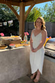 I wore this beautiful dress for my Bridal shower on the most beautiful day in January 2022. I got so many compliments and felt absolutely stunning all day! I paired it with a pair of nude wedges and it was perfect. I did have to wear a pair of nude spanks (shorts) under it as the one side of the wrap is definitely see-through!
I have recommended this dress to many of the girls in my "wedding" groups on Facebook so hopefully, the white color stays stocked! - Kaitlyn F.
