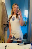 Usually, this style of dress does not look good on me but I couldn't resist the beautiful blue embroidery against the white. Turns out it's super flattering! I got tons of compliments on it! Very good quality and double lined. Love it! - Lauren C.