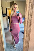I love this set.. the fabric is so soft and the color pink is subtle and romantic! Hugs hips in just the right area. I also like where the slit hits on my leg! Perfect for date night or even a night out! - Lauren C.