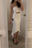 This dress is everything! The shape is so flattering and the material is of high quality. The top runs a little big on me. Still trying to figure out what to wear under that won't show. - Alexandria W.