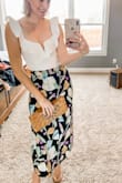 Ordered this on a whim for an upcoming trip and am now obsessed! I have a very flat chest but this cut was still very sexy and flattering. With the ruffles, I don't feel like I have to wear a bra, which is a bonus!! I can think of so many ways to wear this! Tempted to get another one as a backup because I'm probably going to wear a lot in the summer (would love if this came in black, olive, rust, etc. as well!).
I will note that my small fit more like an XS in my opinion, but I also have an abnormally long torso so that could have contributed! - Sandy M.