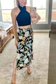 This one I debated not keeping (it's pretty thin for the price). However, I love the color and high waist so am keeping to wear with bodysuits and crop tops. The colors are fairly neutral colors I wear often (black/ivory/tan/green/blue) so this will match a lot. - Sandy M.
