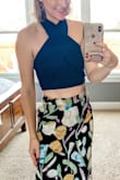 It took a minute to figure out how to wear and wrap this top, but once you figure it out it's very elegant. I love the double layer (I'm fairly small chested) for wearing without a bra. It will pair perfectly with some of my higher-waisted items! - Sandy M.