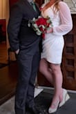 I loved this dress.  It was perfect for our elopement, and was really comfortable!  I thought it would be too short, but it ended up being perfect even at 5' 10".  I added a lace bandeau to cover up the bust since I wanted to send pics to my conservative mom, but it worked out really well. - Cole M.