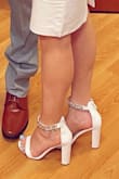 These were the cutest shoes to go with my courthouse wedding dress, but I only wore them for about an hour and they killed my feet. The backs of them rubbed on my heels as well, which resulted in blisters in that short amount of time. I wouldn't plan to wear these for a long period of time, or if you do, wear something to protect the back of your heels. Otherwise, looked great! - Alexa V.