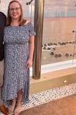I love this dress so much. It's very flattering and stretchy which is nice because my weight fluctuates and I have a large chest. It's a tiny bit long so would wear heels or wedges but can get away with flats if needed. 
Can also be dressed up or down depending on the event! - Kasey P.