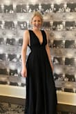 I love this dress! It's so nice ! I was a bridesmaid and felt held in without a bra, and felt secure and good. My waist is size 26 and my hips are 39-40 bust is 34b and the size small fit perfectly. I wouldnt have been able to close it if I had any bigger measurements I would need a medium. I also am 5ft7 and the length just touched the ground. - Jessica G.