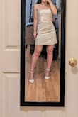 This dress looks absolutely stunning but a little funny when you look on the side because the chest part make it looks like your breasts are very pointy. Debating since apart from that, the dress is perfect. End up returning - Trang N.
