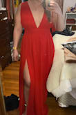 Love this dress it fits like a glove but it's a little too long I'll have to hem it unless I wear heels. I thought it was a little lighter, hopefully, I won't be too hot! - Kristen D.