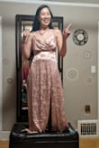 The fabric is so lovely to touch, and it was such a flattering dress! I wish it came in more colors. If it had been white, this might have been my wedding dress (I bought about 6 dresses to try on and returned 5). If I were looking for something more like an evening gown, this would have been it, hands down.

I got an XS despite normally being an S, because they didn't have S available when I ordered. You can tell from the back that S would have been the right size. I'm planning on returning this dress and getting one on the right size and a different color. - Esther C.