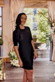 Absolutely love this dress I received compliments all night. Comfortable and so perfect! Flattering fit. - Lora S.
